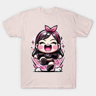 Cute Girl Running With Pink Bow T-Shirt